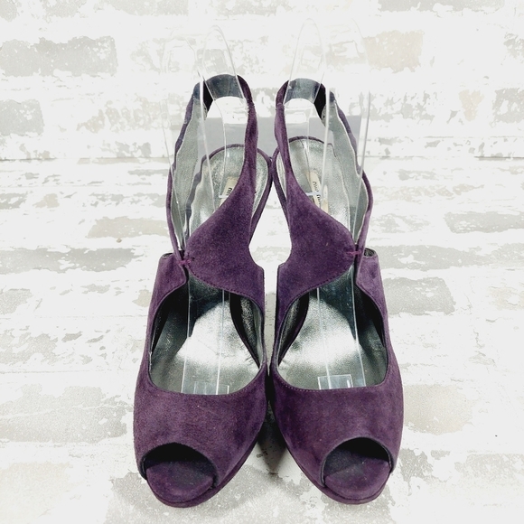 Miu Miu Purple Plum Suede Peep Roe Slingback Platform Sandals O82 - Picture 4 of 13